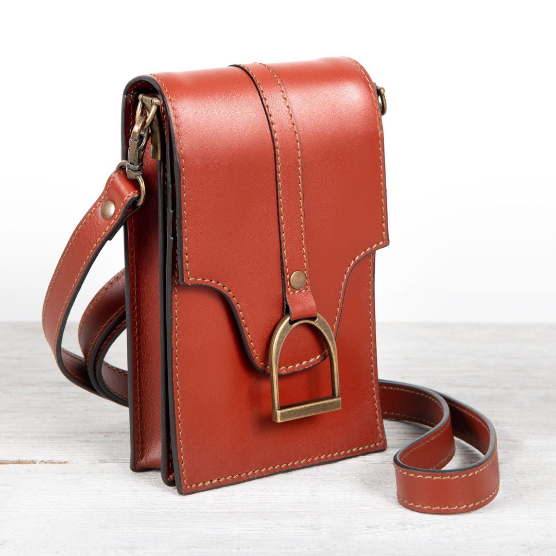 Devon Deluxe Phone Bag - Luxury Leather Handbag in Cognac