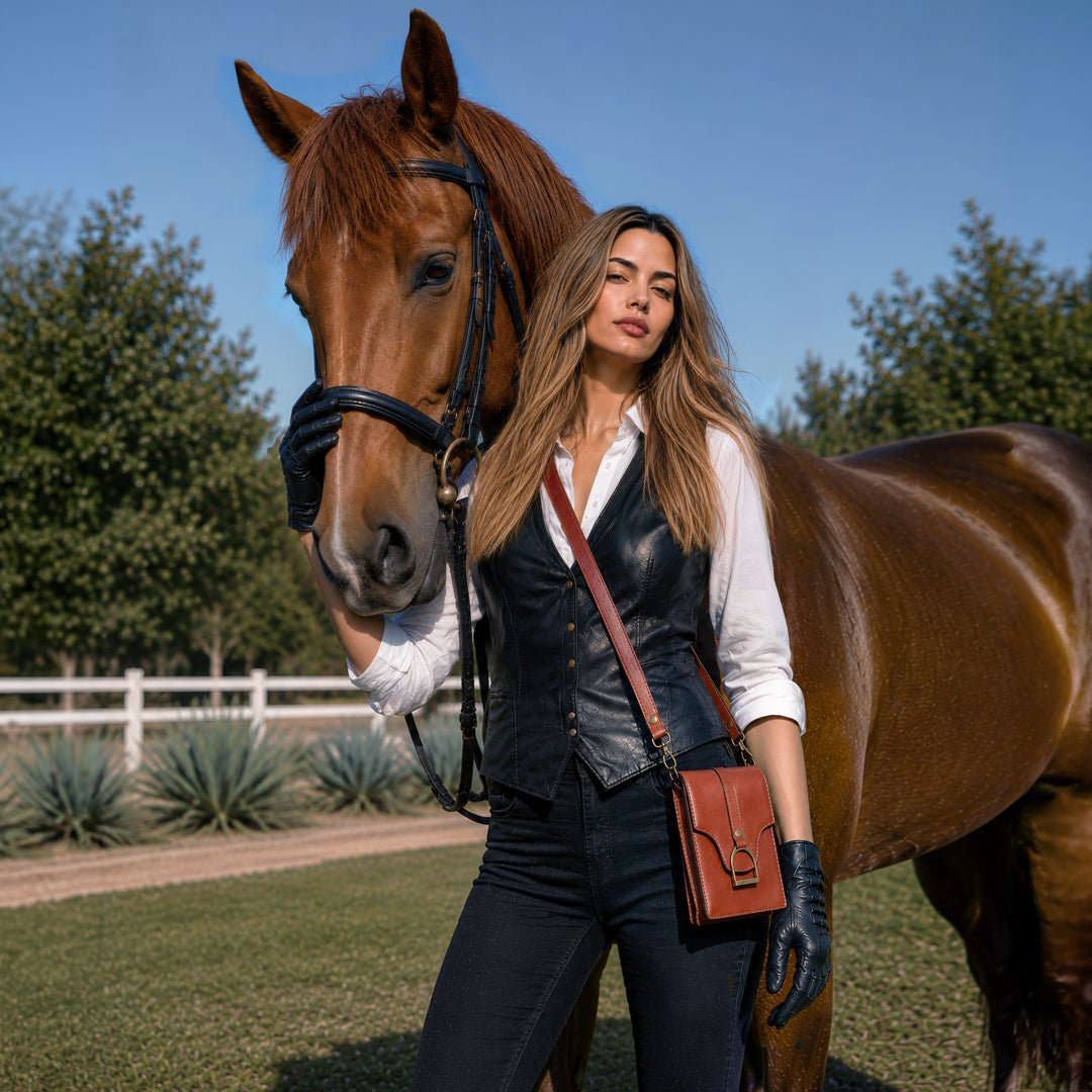 Devon Deluxe Phone Bag - Luxury Leather Handbag in Cognac from KADOU Boutique