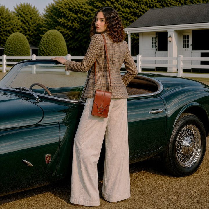 Devon Deluxe Phone Bag - Luxury Leather Handbag in Cognac
