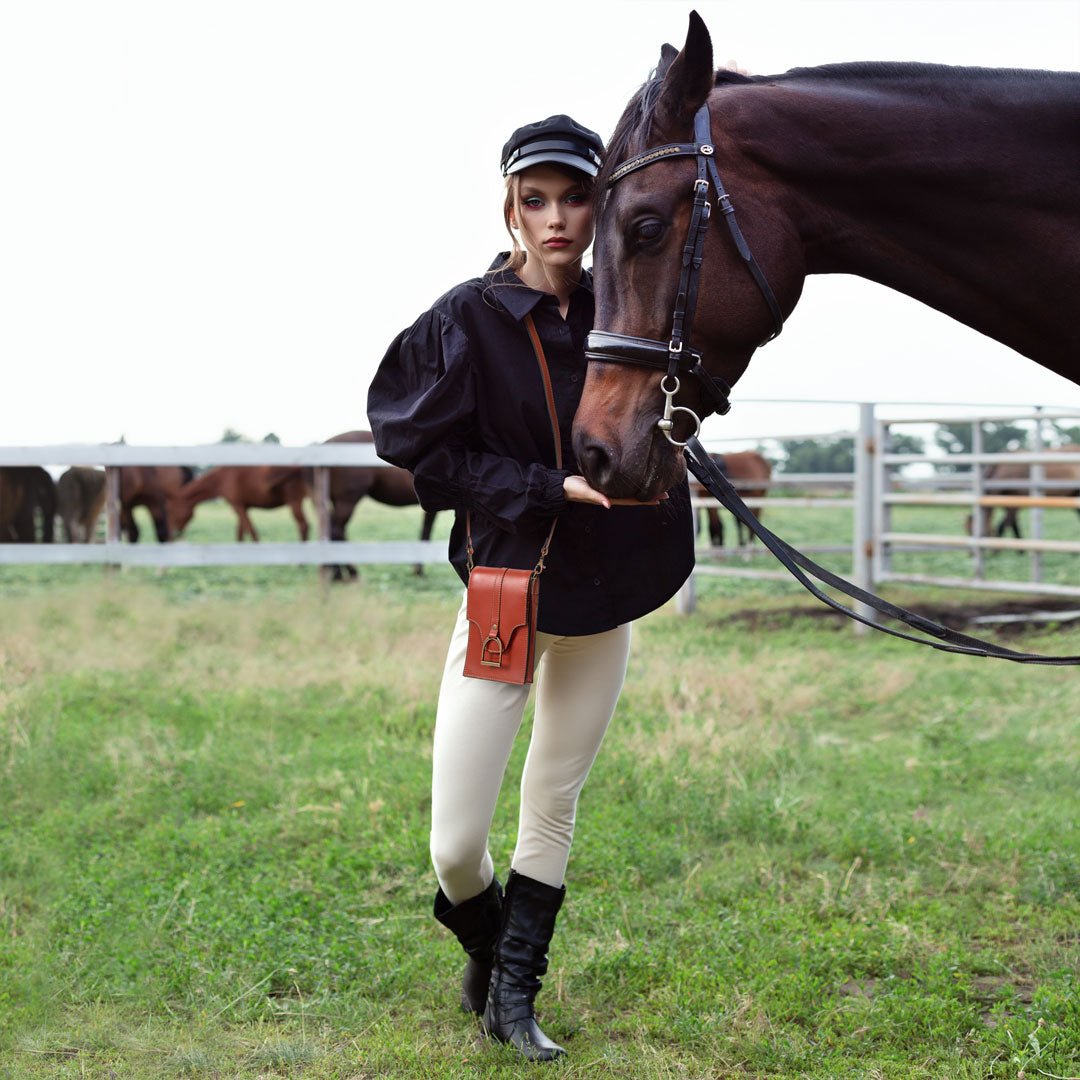 Devon Deluxe Phone Bag - Luxury Leather Handbag in Cognac