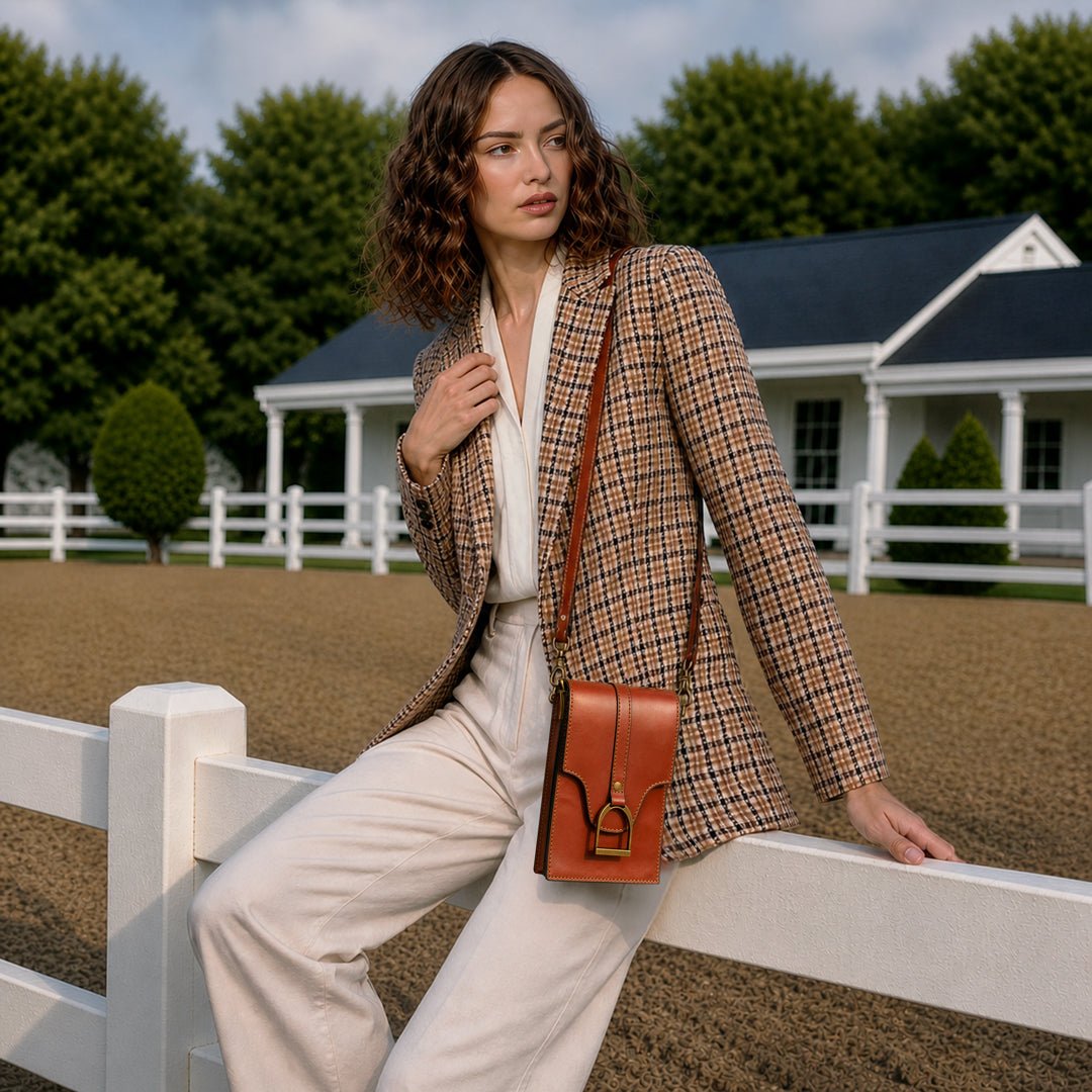 Devon Deluxe Phone Bag - Luxury Leather Handbag in Cognac