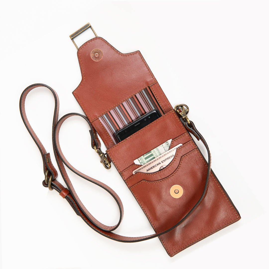 Devon Deluxe Phone Bag - Luxury Leather Handbag in Cognac