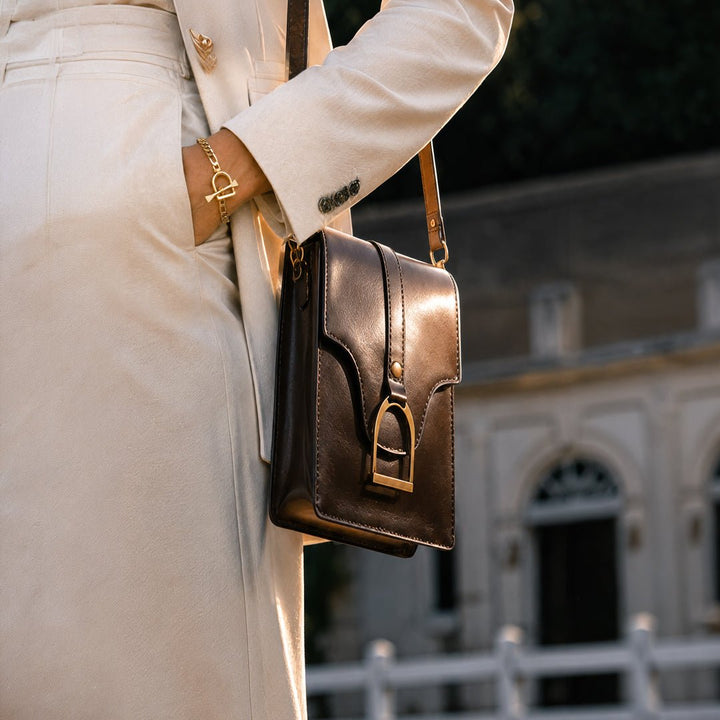 Devon Deluxe Phone Bag - Luxury Leather Handbag in Deep Brown