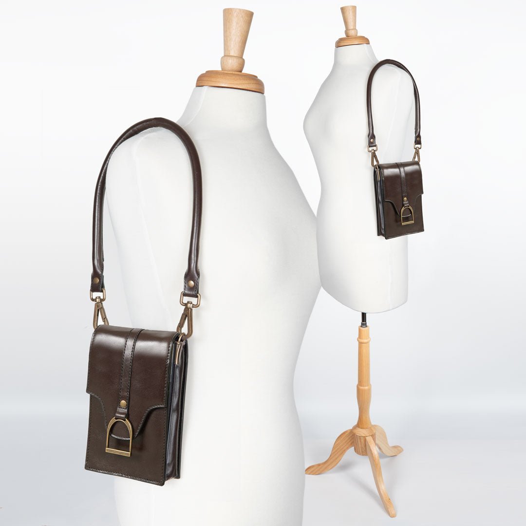 Devon Deluxe Phone Bag - Luxury Leather Handbag in Deep Brown
