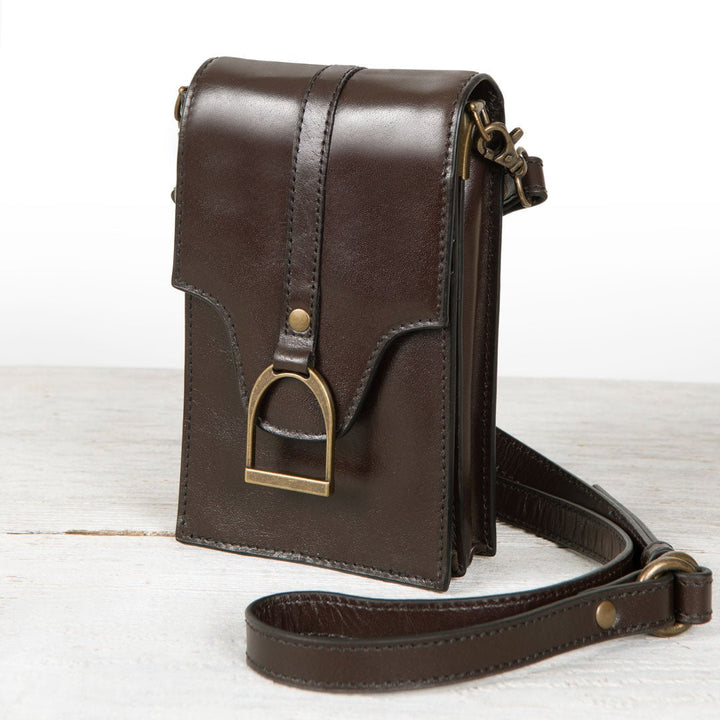 Devon Deluxe Phone Bag - Luxury Leather Handbag in Deep Brown