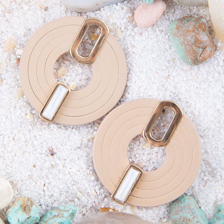 Discus Mother of Pearl Leather Earrings