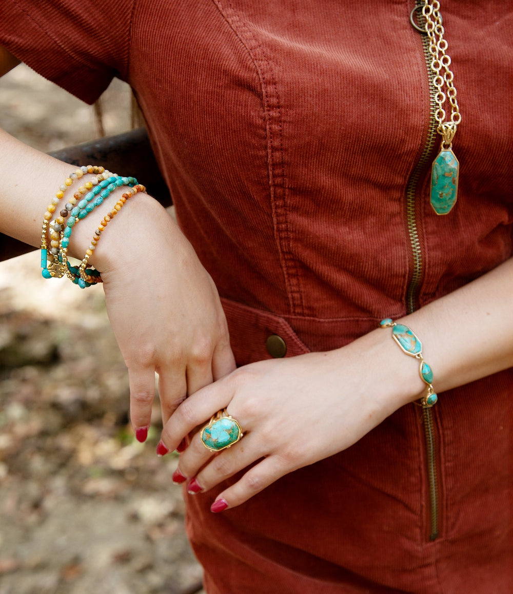 Dolce Blue Teal Turquoise Matrix and Golden Ring from KADOU Boutique