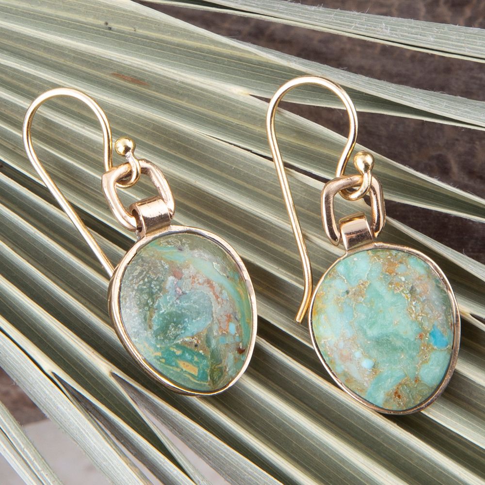 Drops of Blue Turquoise Golden Bronze Drop Earrings from KADOU Boutique