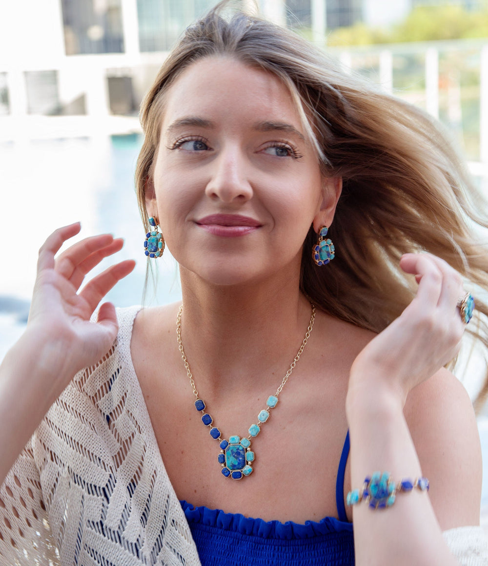 Duality Blue Lapis and Turquoise Golden Statement Ring from KADOU Boutique