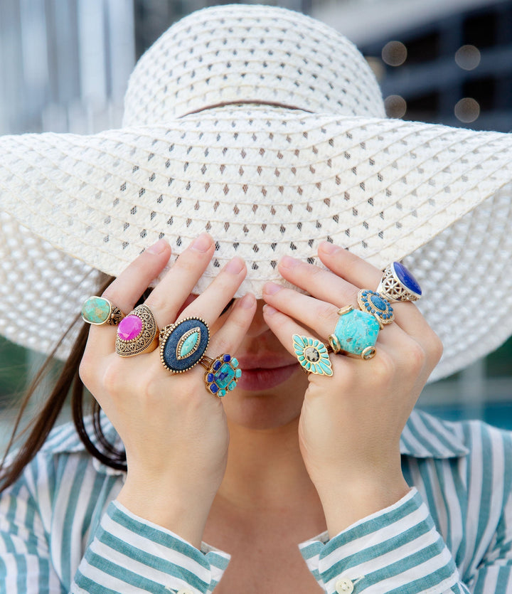 Duality Blue Lapis and Turquoise Golden Statement Ring