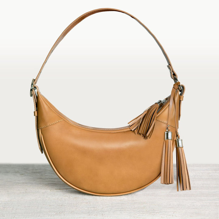 Elle -Half-Moon Vanity Luxury Leather Handbag in Caramel