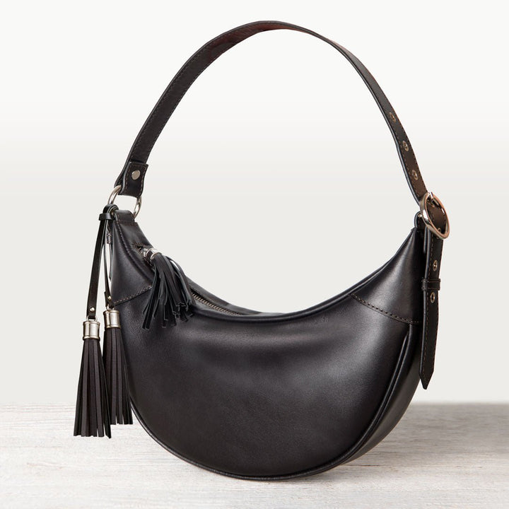 Elle -Half-Moon Vanity Luxury Leather Handbag in Black