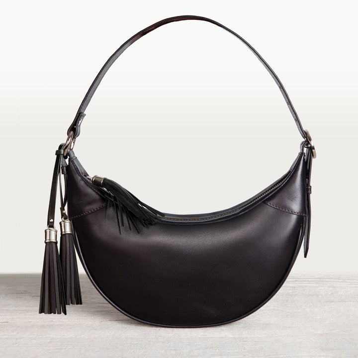 Elle -Half-Moon Vanity Luxury Leather Handbag in Black