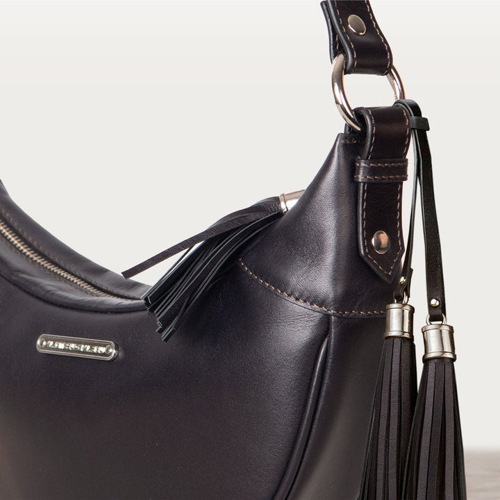 Elle -Half-Moon Vanity Luxury Leather Handbag in Black