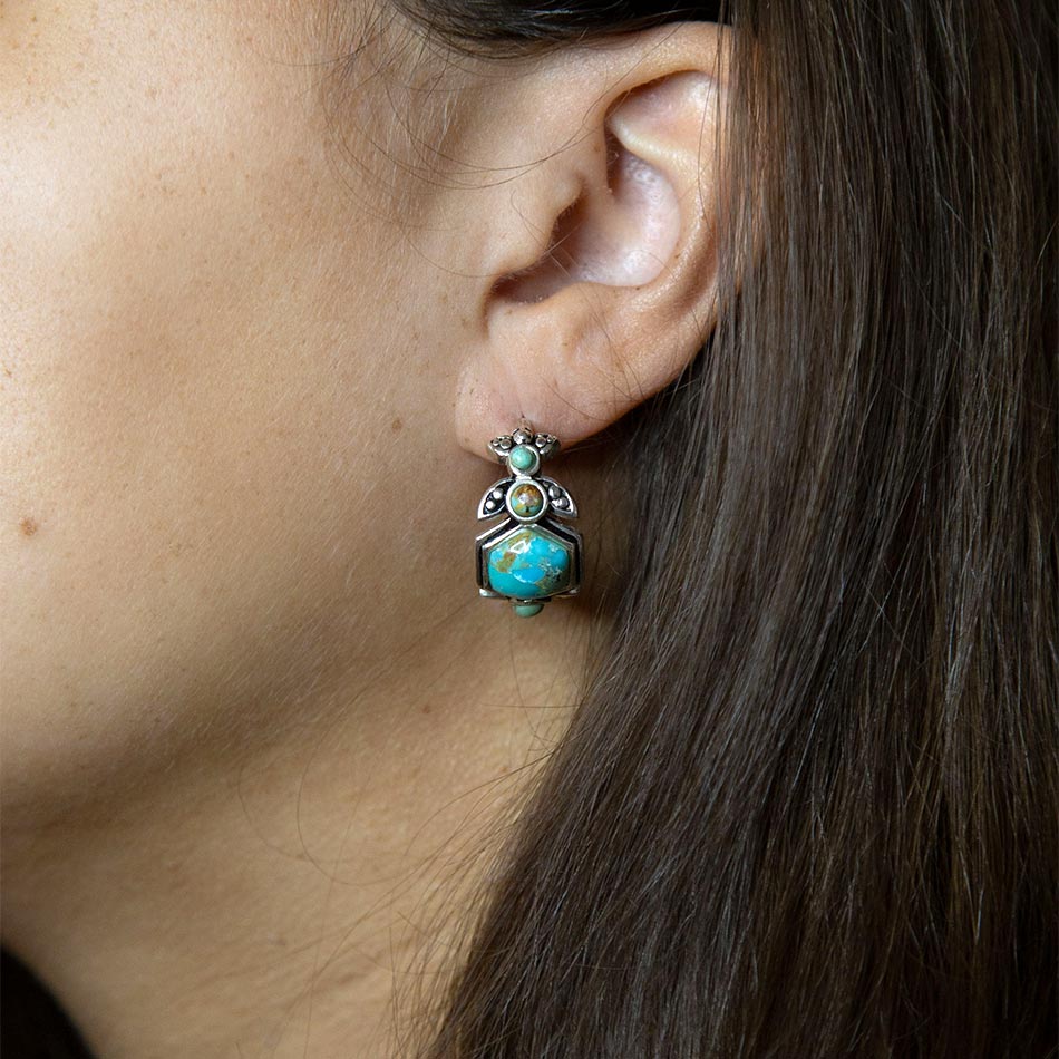 Emile Blue Turquoise Sterling Silver Hoop Earrings from KADOU Boutique