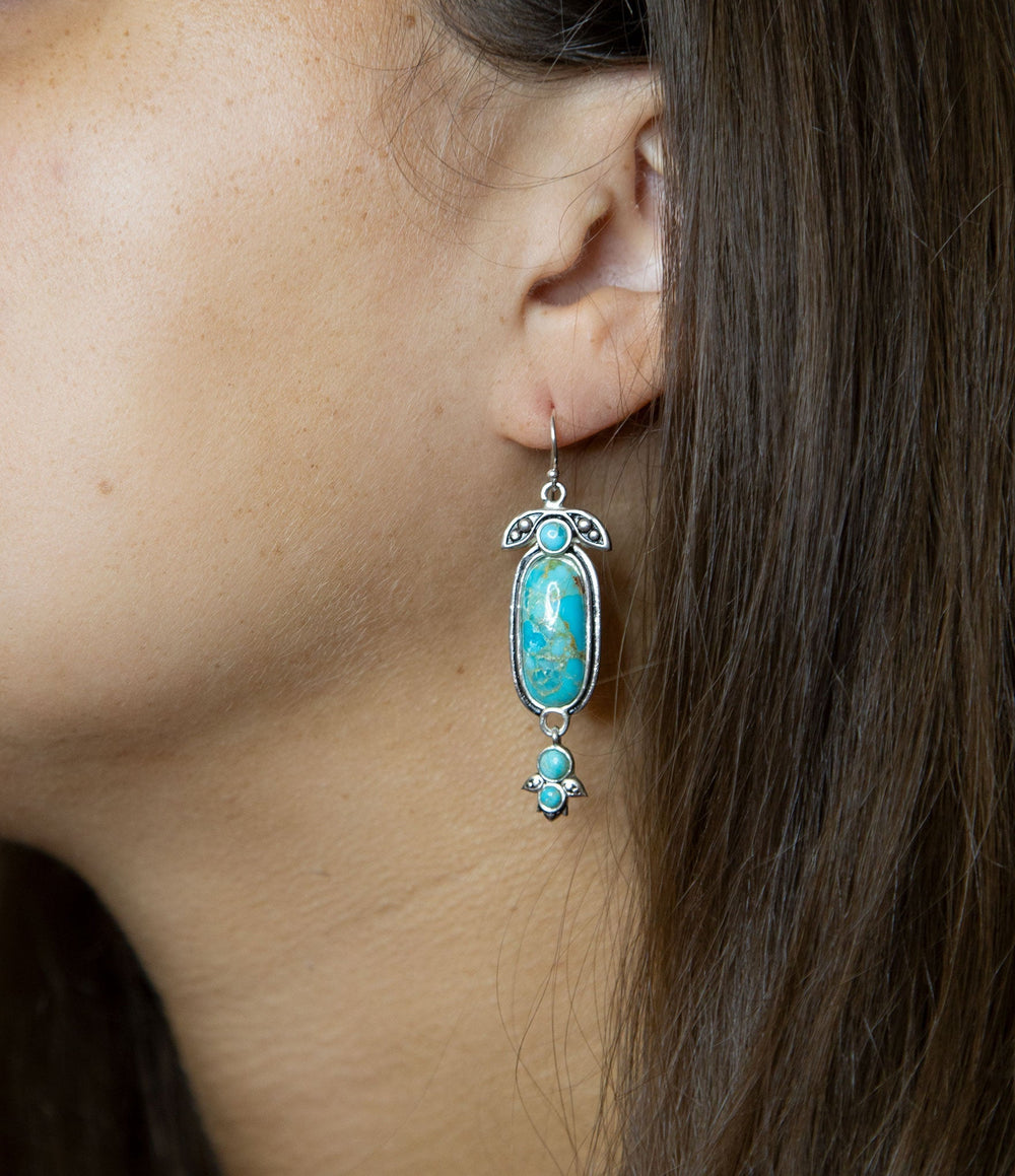 Emile Blue Turquoise Sterling Silver Dangle Earrings from KADOU Boutique