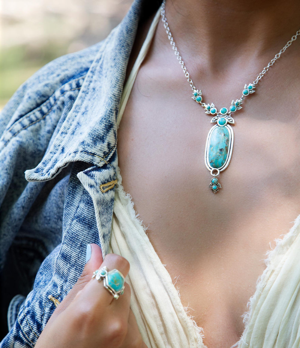 Emile Sterling Silver and Blue Turquoise Pendant Necklace from KADOU Boutique