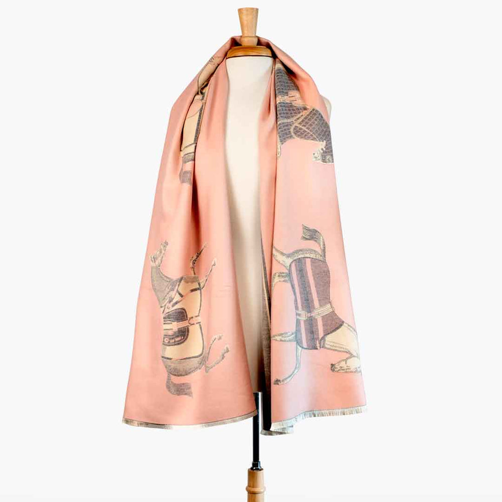 Equus - Blush Pink Equestrian Motif Luxe Shawl from KADOU Boutique