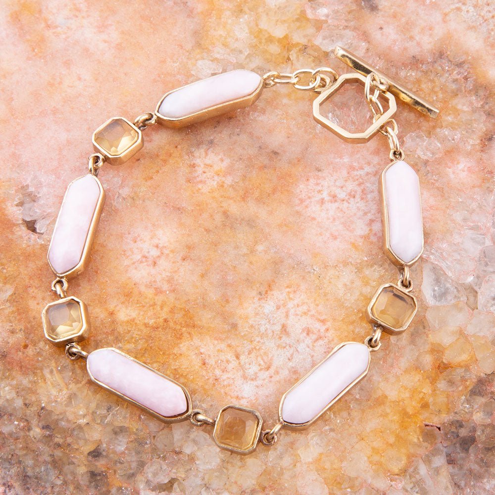 Etta Pink Opal and Yellow Quartz Golden Toggle Bracelet from KADOU Boutique