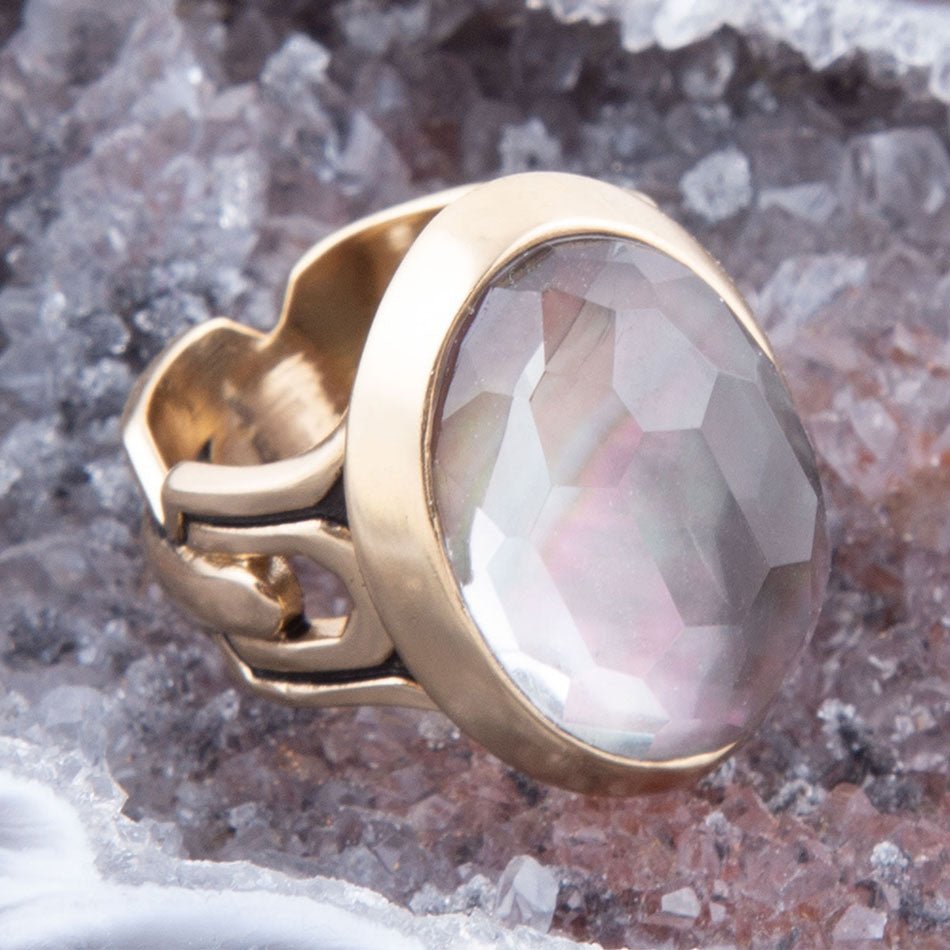 Etto Black Mother of Pearl Golden Dome Statement Ring from KADOU Boutique