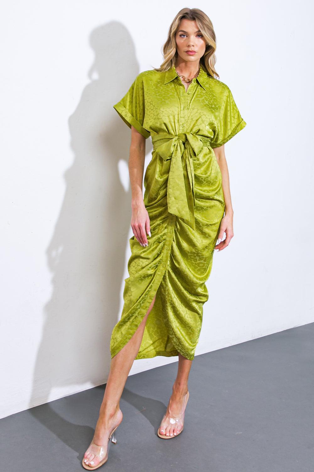 Coming to My Senses Woven Satin Midi Dress from KADOU Boutique