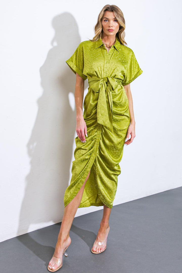Coming to My Senses Woven Satin Midi Dress from KADOU Boutique