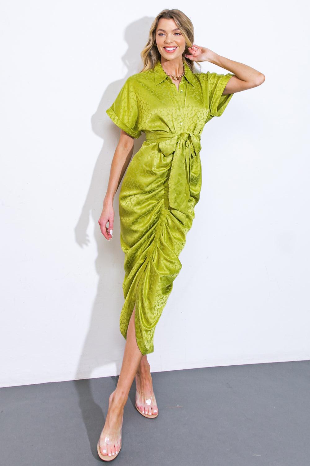 Coming to My Senses Woven Satin Midi Dress from KADOU Boutique