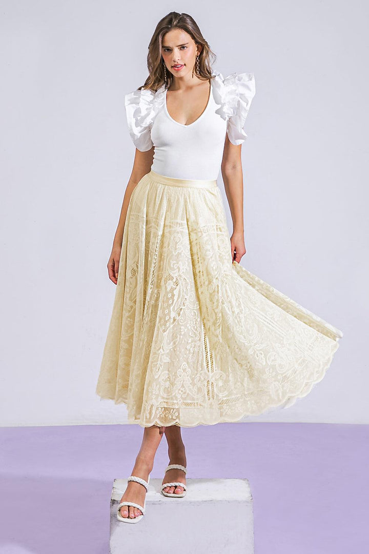 MEANINGFUL MOMENT WOVEN LACE MIDI SKIRT