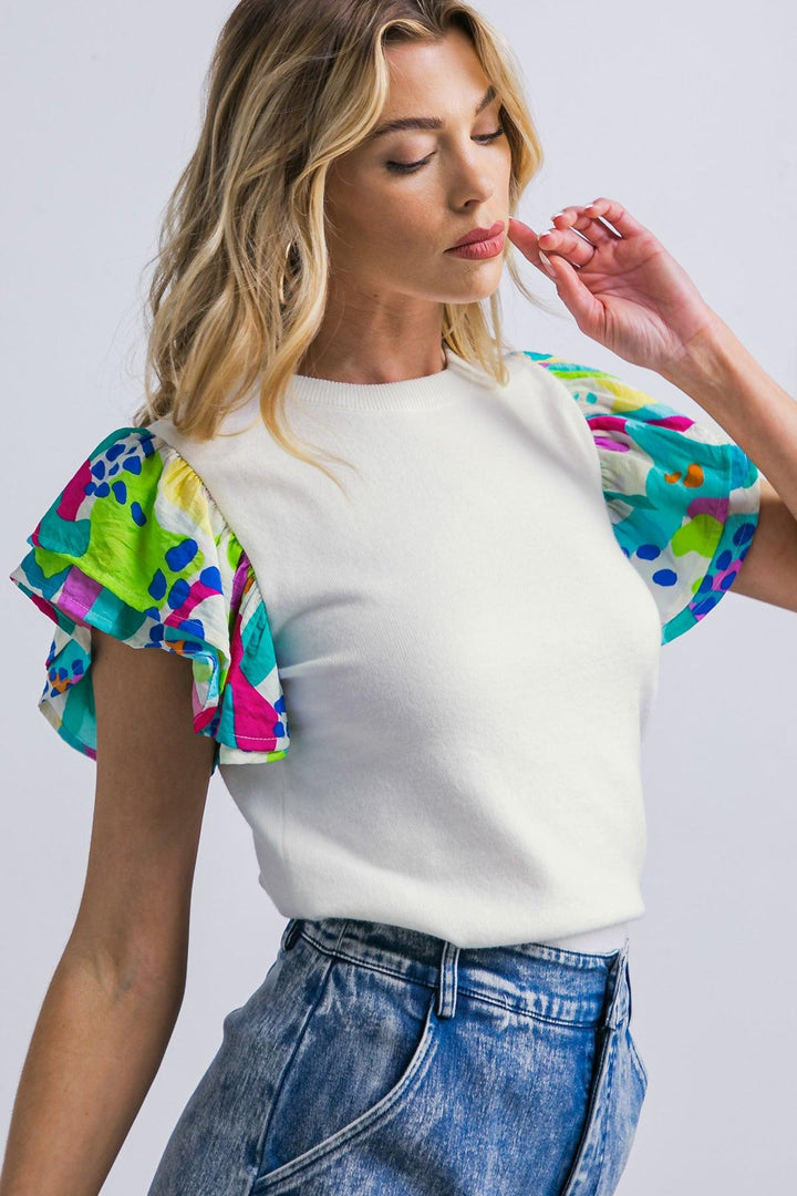 Glittery Glee Ruffle Sleeve Sweater Top from KADOU Boutique
