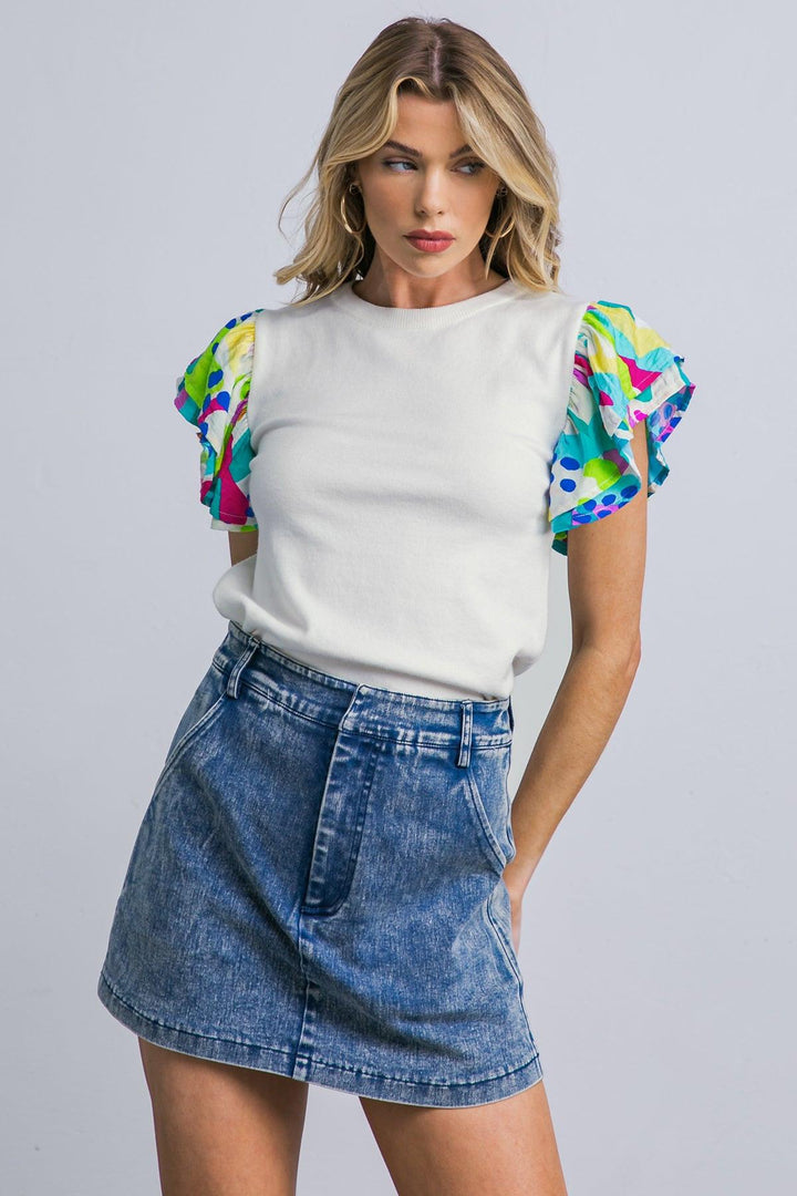 Glittery Glee Ruffle Sleeve Sweater Top from KADOU Boutique