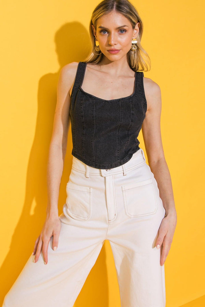 All Ahead Denim Crop Top from KADOU Boutique