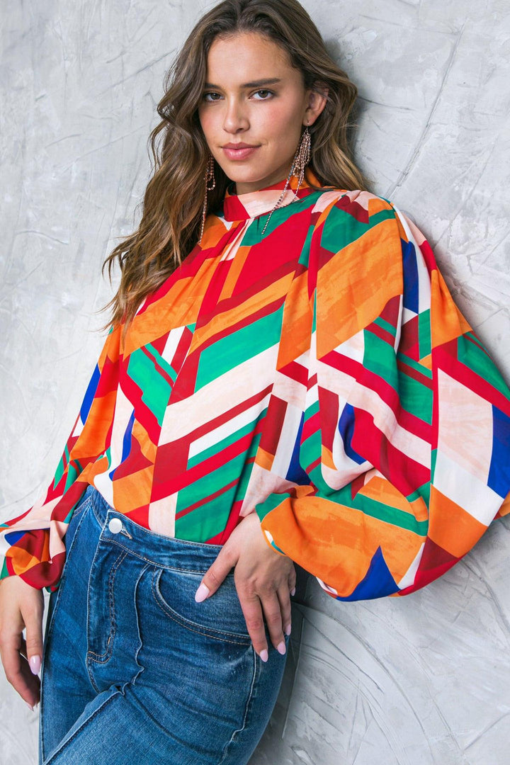 Light Up My Life Mock Neck Woven Top from KADOU Boutique