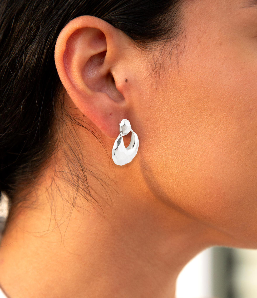 Faceted Sterling Silver Doorknocker Post Earrings