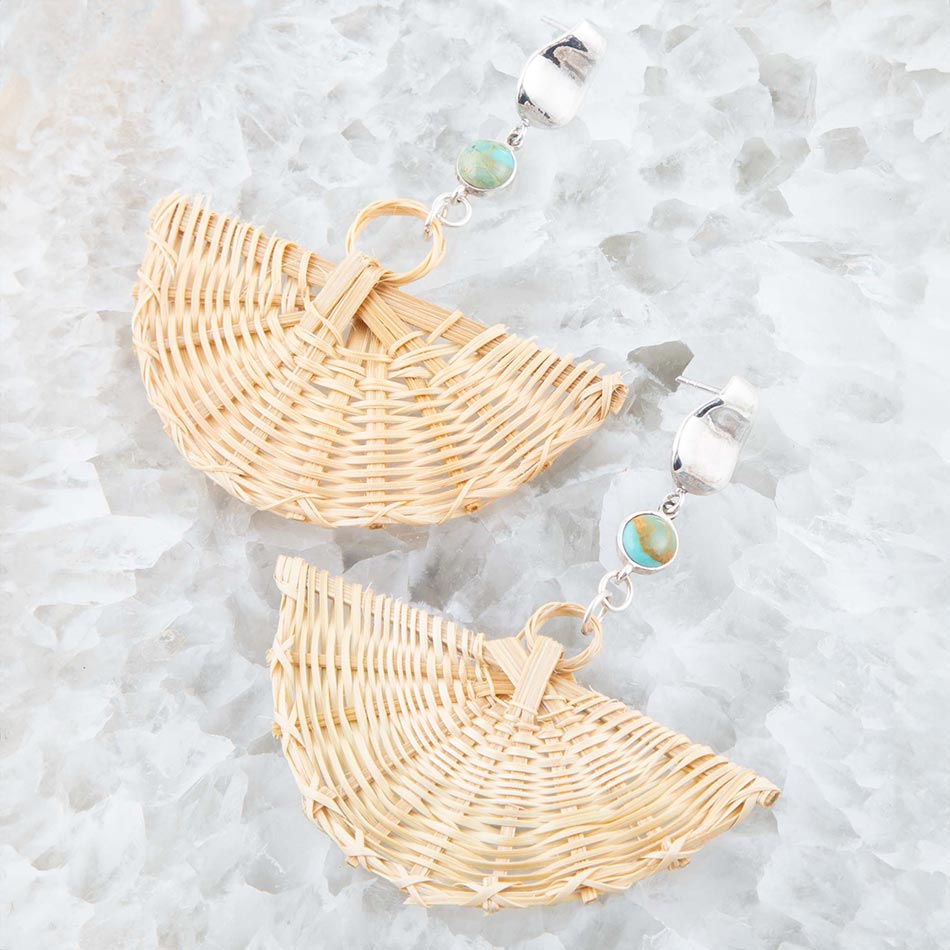 Fan of Rattan Blue Turquoise and Sterling Silver Earrings from KADOU Boutique