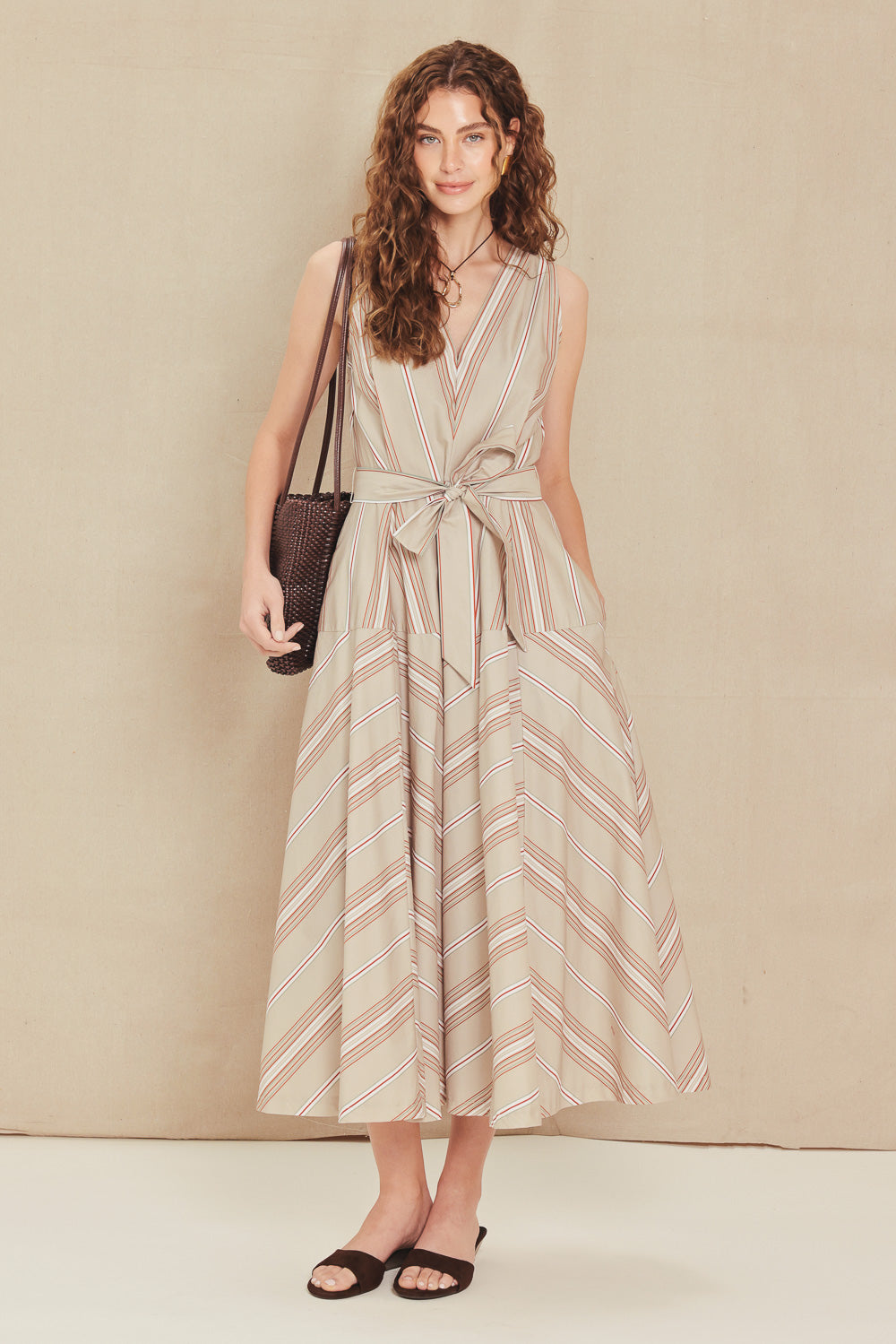 Sweet Stripe Woven Midi Dress from KADOU Boutique