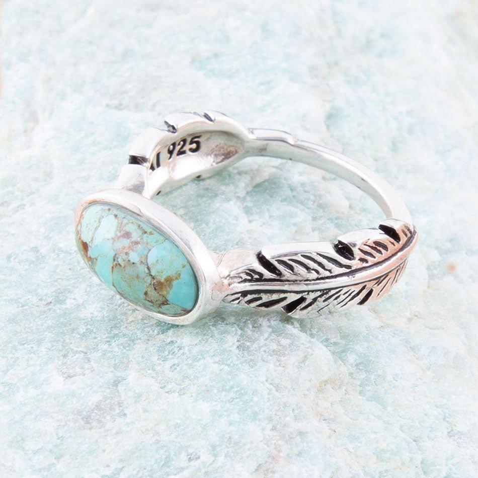 Feather Sterling Silver and Blue Turquoise Ring from KADOU Boutique