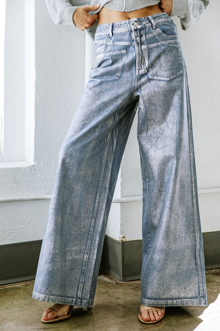 Peace and Joy Foil Coated Denim Pants from KADOU Boutique