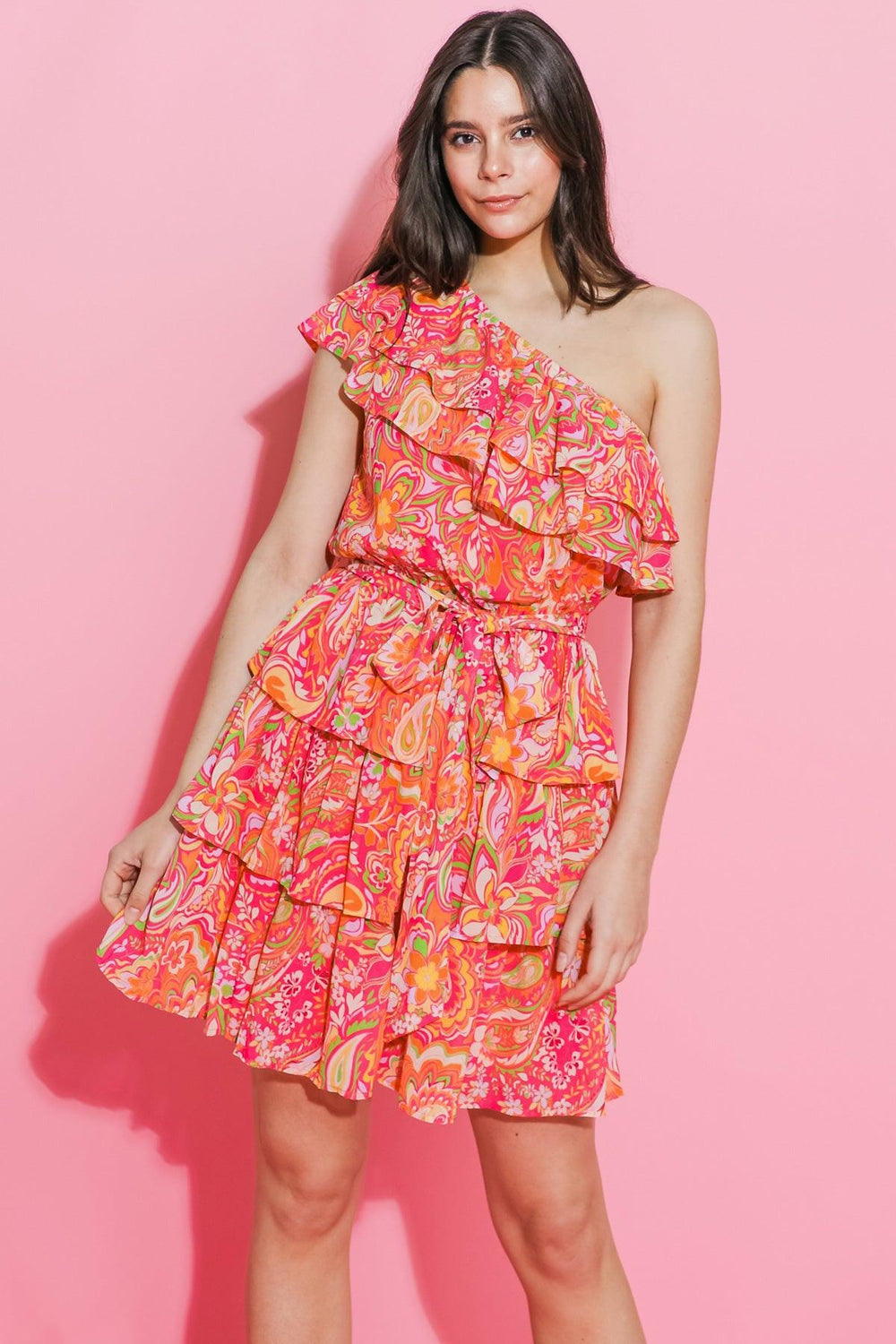 Sunflower Fields One Shoulder Mini Dress from KADOU Boutique