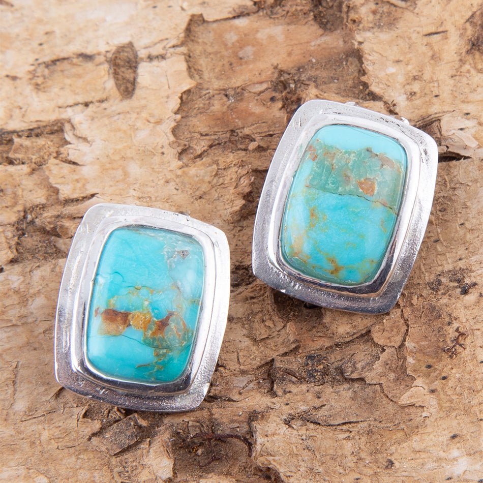Fiji Isles Blue Turquoise Sterling Silver Clip Earrings from KADOU Boutique