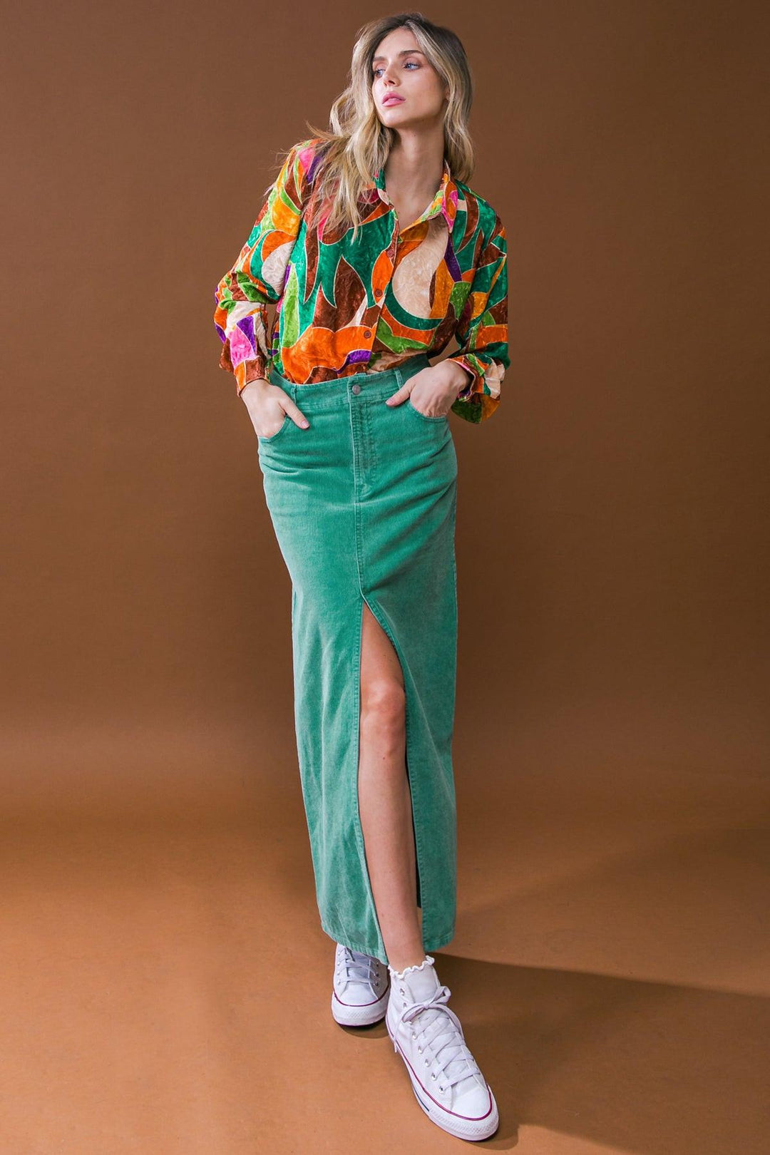 Perfect Pick Corduroy Midi Skirt from KADOU Boutique