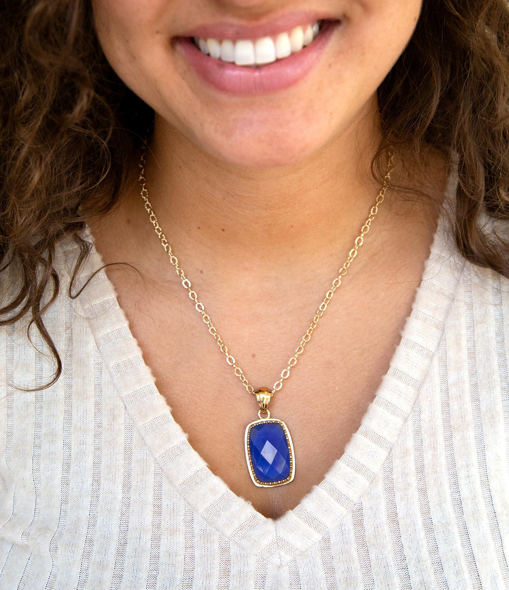 Filigreed Blue Agate Golden Pendant Necklaces from KADOU Boutique