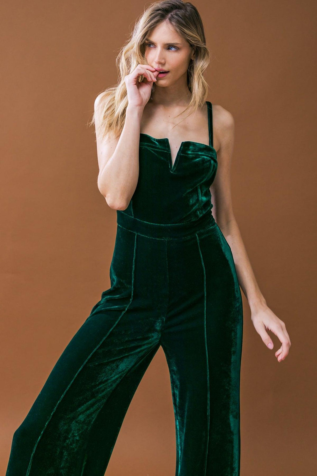 Blow a Kiss Velvet Wide Leg Jumpsuit from KADOU Boutique