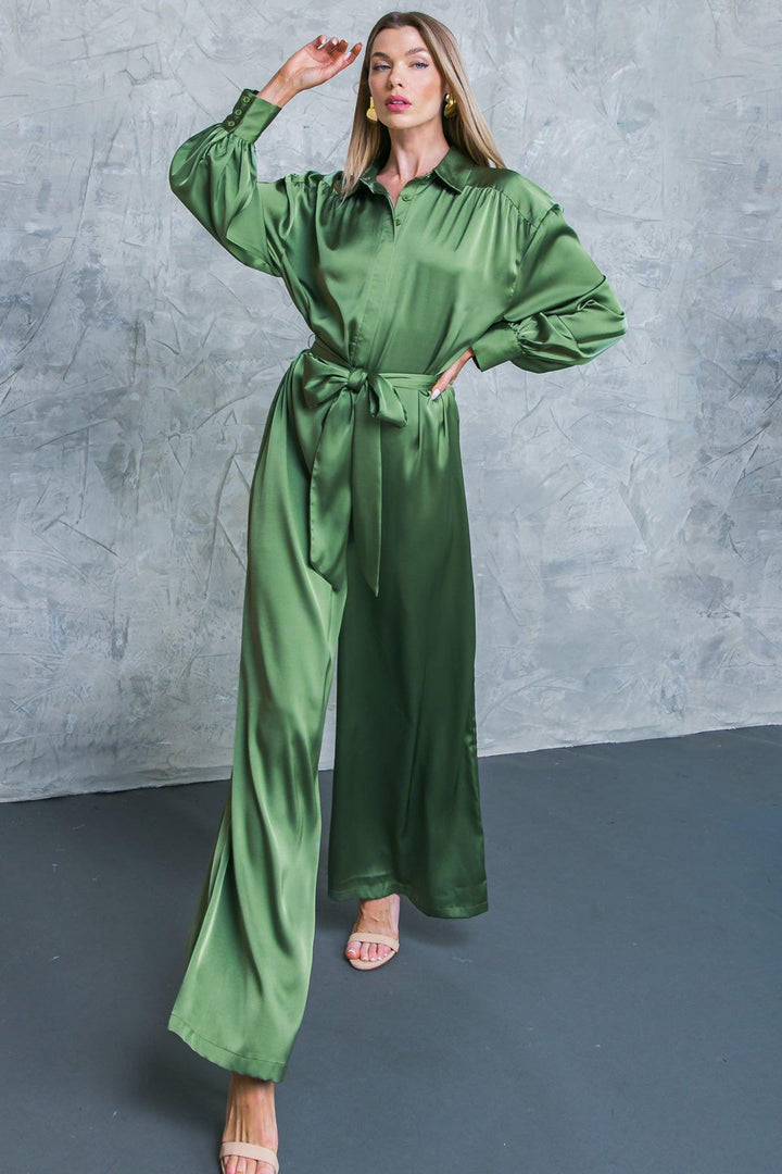 Like Fine Art Satin Wide Leg Jumpsuit from KADOU Boutique
