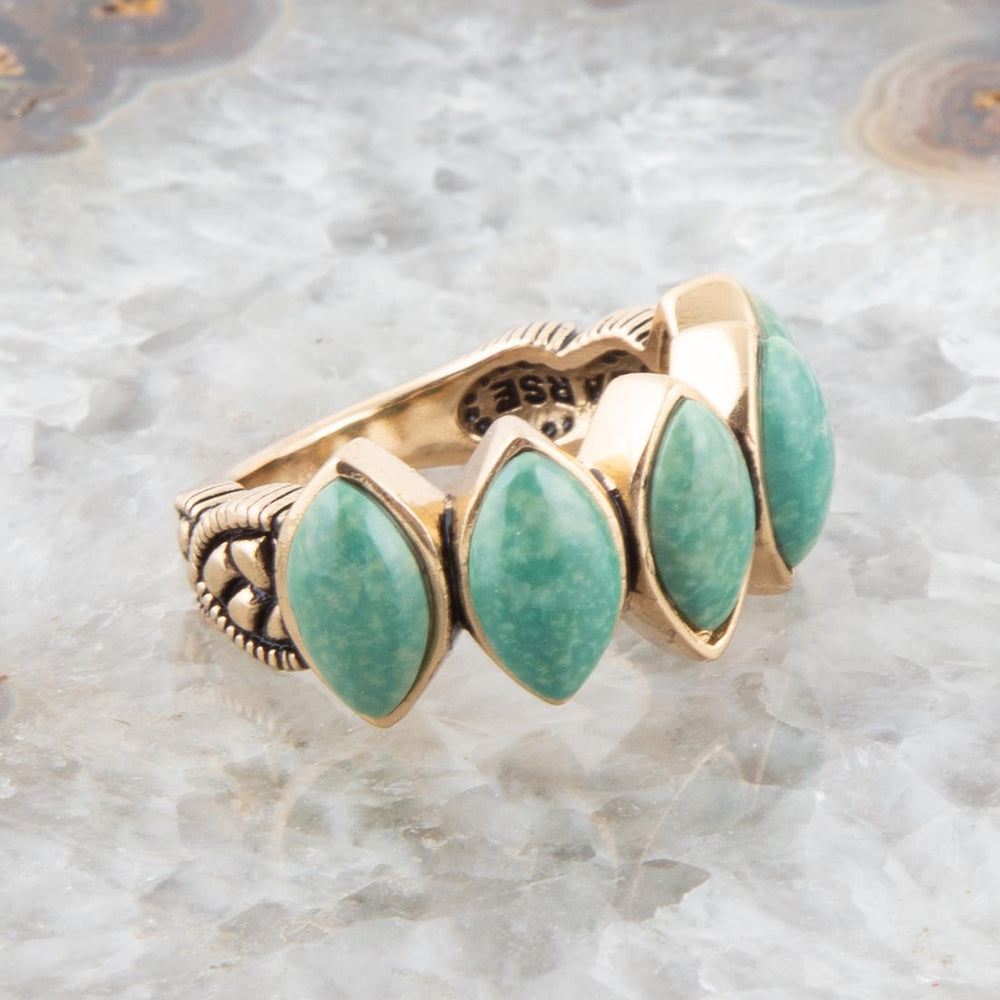 Five Stone Green Turquoise and Golden Bronze Ring from KADOU Boutique