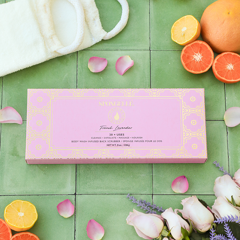 French Lavender Body Wash Infused Back Scrubber from KADOU Boutique