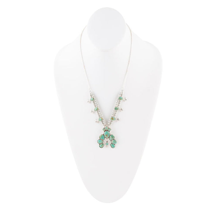 Squash Blossom Statement Blue Turquoise and Sterling Silver Necklace
