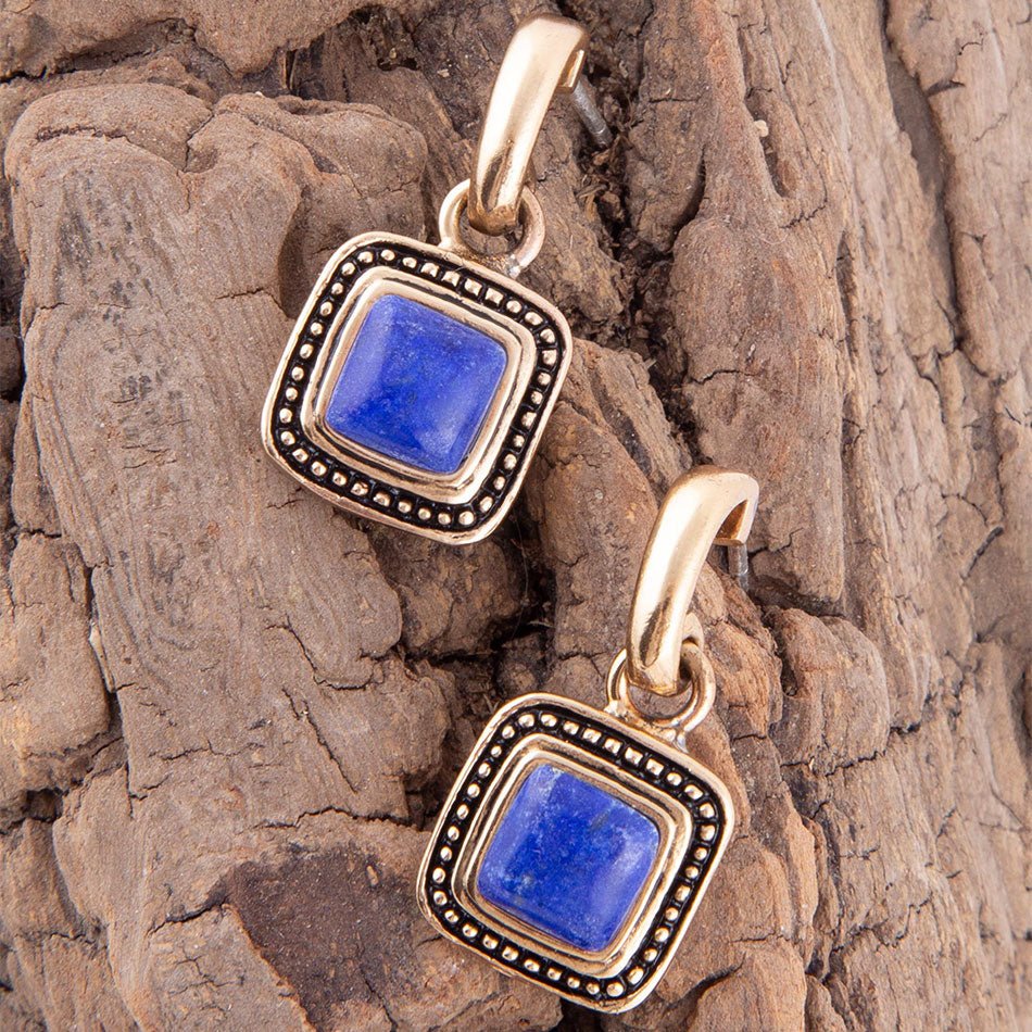 Flourish Blue Lapis Golden Drop Earrings from KADOU Boutique
