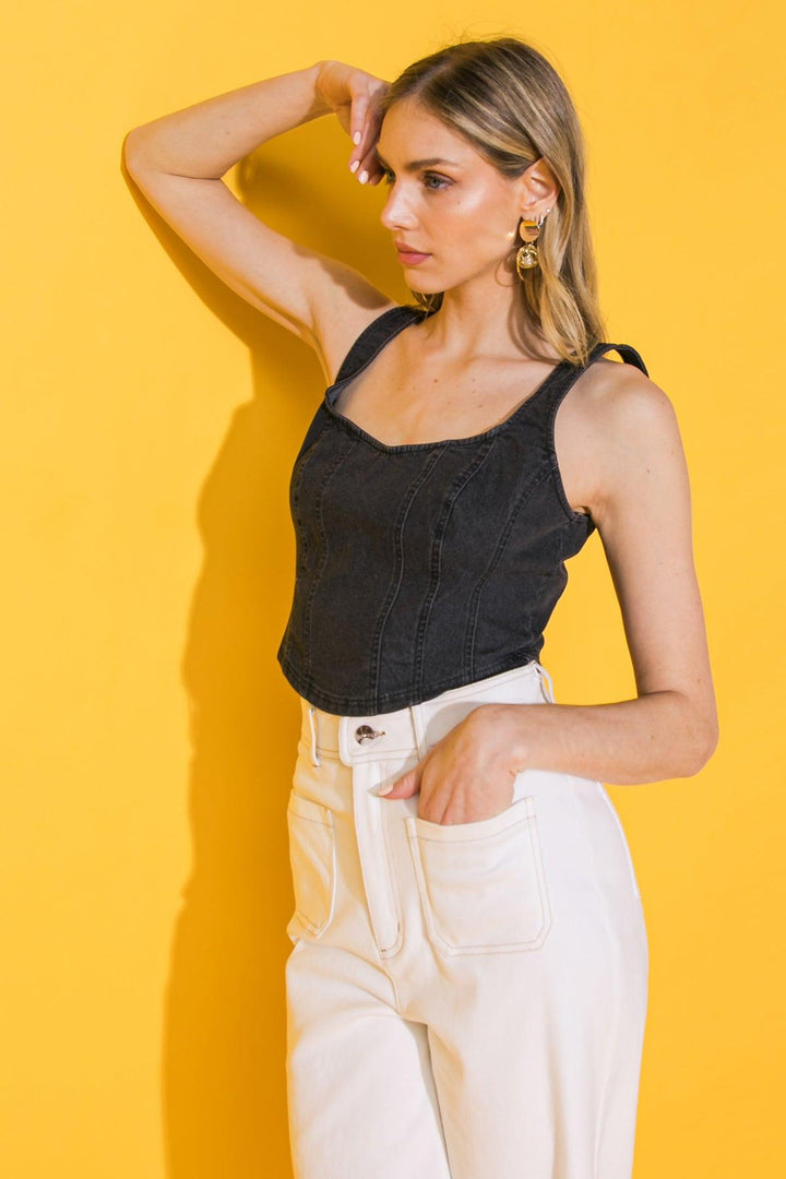 All Ahead Denim Crop Top from KADOU Boutique