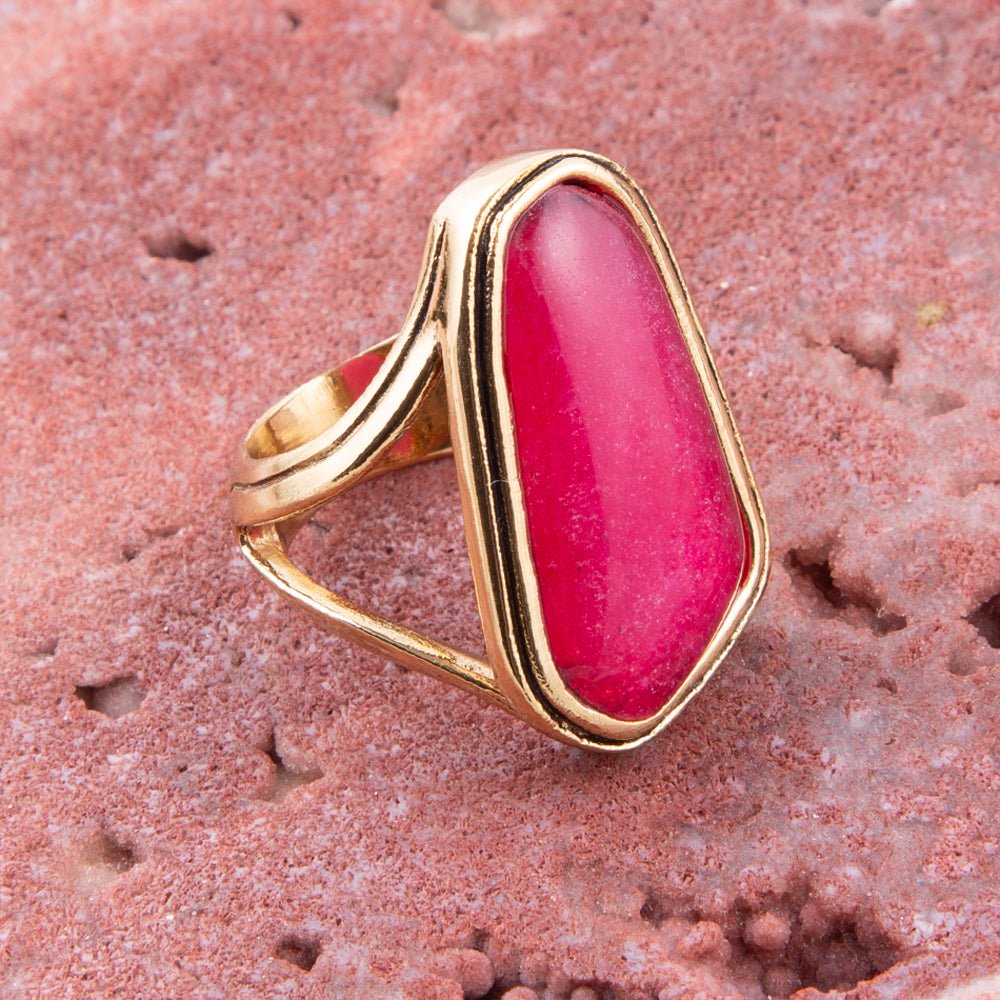Pink Fuchsia Agate and Golden Abstract Ring from KADOU Boutique