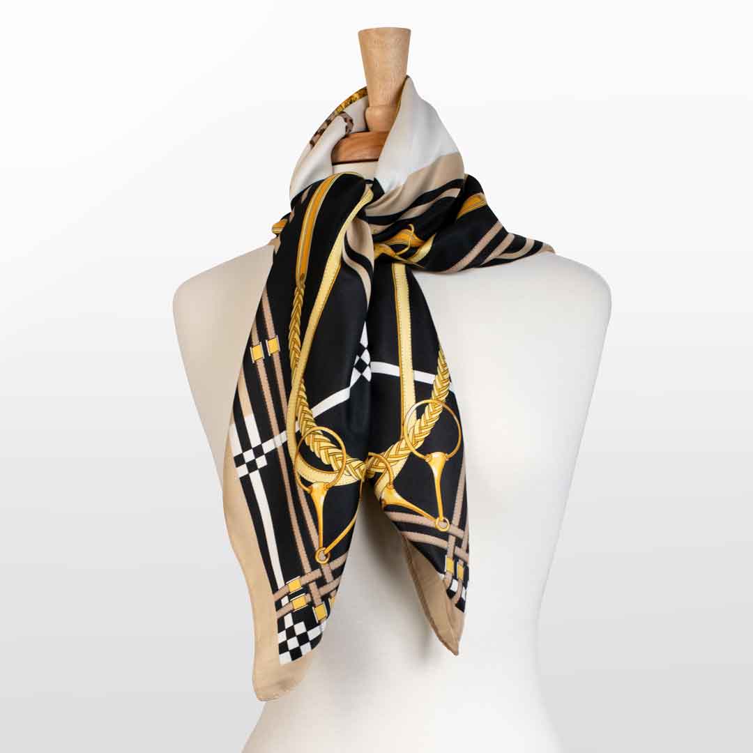 Genevieve - Stylized Equestrian Scarf in Honey and Black from KADOU Boutique